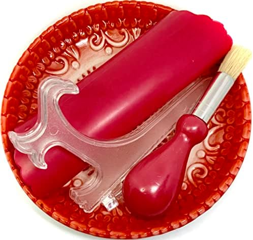 BonCera, Premium Ceramic Garlic Grater Plate Set - Red Embossed