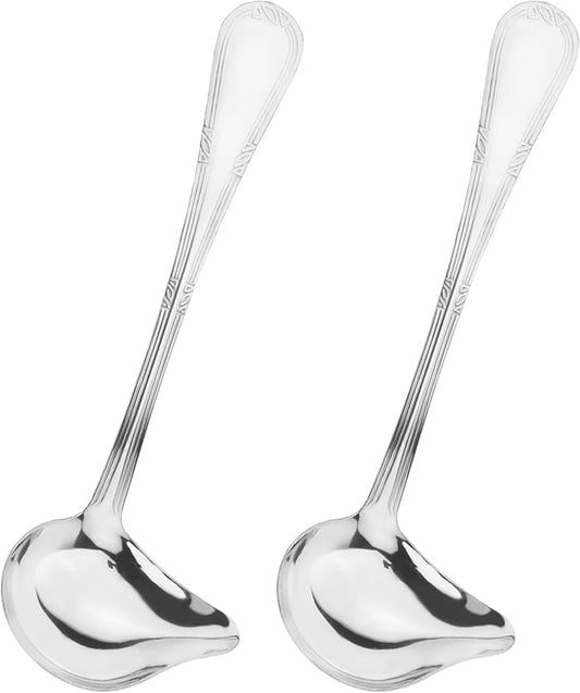 2 Pcs Gravy Spoon Ladle Small Ladle with Pouring Spout 18/10 Stainless Steel Sauce Drizzle Spoon for Spooning Gravies and Sauces, 7.8 Inches