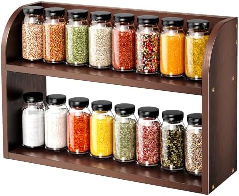 ROMGUAR CRAFT 2 Tier Bamboo Spice Rack, Countertop or Wall Mounting, Brown