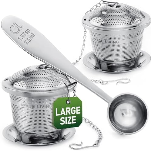 Tea Infuser Set of 2 with Tea Scoop & Drip Trays, Loose Leaf Tea Strainer
