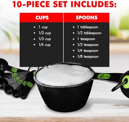 Chef Craft Easy to Ready Plastic Measuring Cup Set, 10 piece set, Green