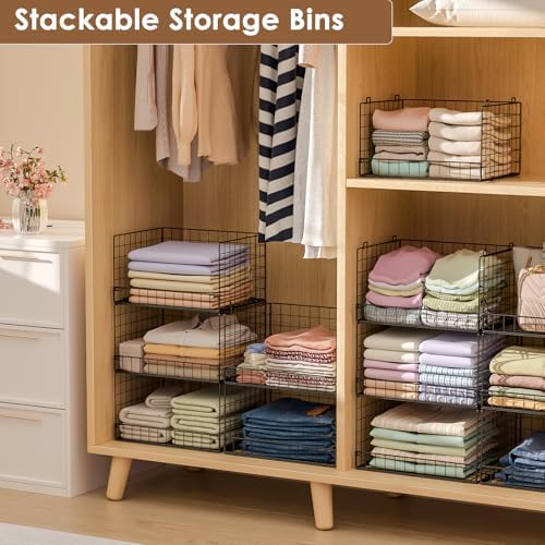 Yociyoga 3-Tier Stackable Closet Organizers and Storage Shelves, Foldable Closet Shelf Organizer, Stackable Storage Bins Drawers for Closet Organizer System, Black(Patent No. 30022416)