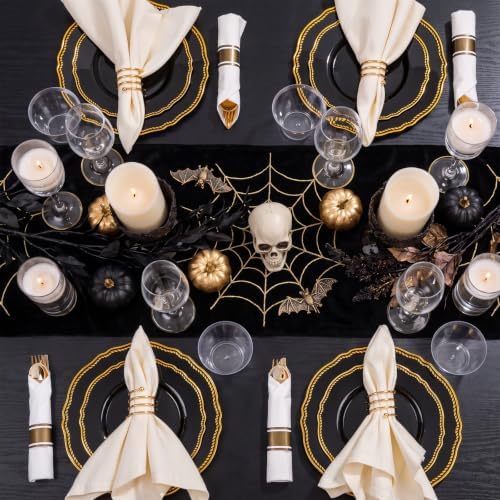 Hioasis 175 Pcs Black and Gold Plastic Plates Wedding & Party