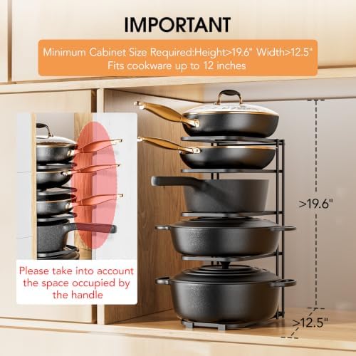 ORDORA 5-Tier Pot and Pan Organizer 16.6", No Assembly Cookware Rack 1-Pack