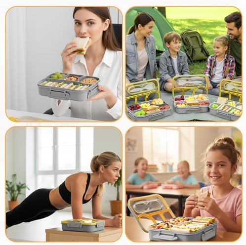 Bento Box for Adults,4 Compartments Lunch Box, Lunch Containers,Grey