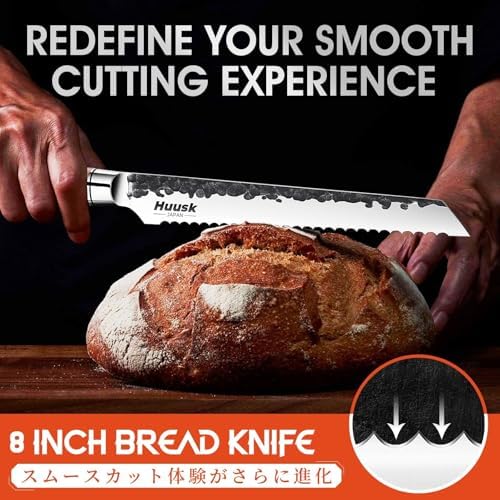 Huusk Serrated Bread Knife 8", Japanese Bread Knife for Homemade Sourdough