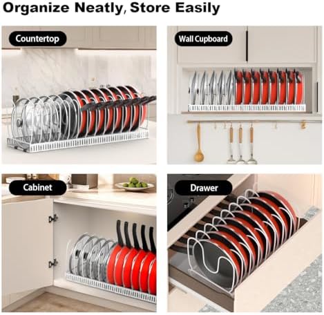 Housolution Pot and Pan Lid Organizer Holder Storage Rack, White