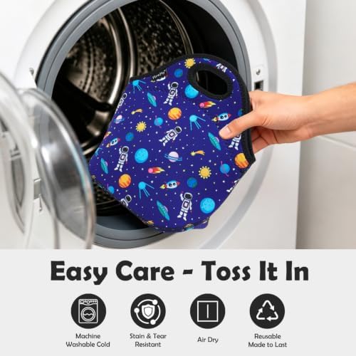 FlowFly Neoprene kids Lunch box Insulated Soft Bag Mini Cooler Thermal Meal Tote Kit for Boys, Girls,Men,Women,School,Work, Office, Astronaut
