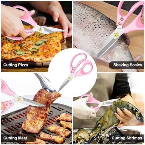 All Purpose Kitchen Scissors, Kitchen Shears Heavy Duty - Dishwasher Safe Food Scissors- Multipurpose Cooking Shears for Meat Poultry Food, Herbs, and Fish, Comfort Grip Handles, Pink
