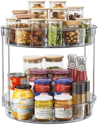 LAMU 12 inch 2 Tier Lazy Susan Turntable Organizer Rotating Spice Rack Organization for Cabinet, Kitchen, Pantry, Countertop, Bathroom, Vanity, Medicine Cabinet Organizer, Grey