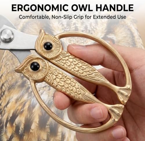 XSNBRD All Purpose Kitchen Scissors, Pearl Gold Stainless Owl Shears Large
