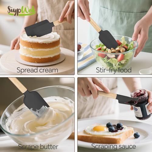 Silicone Spatula Set, Food Grade Rubber Spatula-5 Piece Nonstick Rubber Spatulas, Spoonula, Jar Scraper for Cooking, Baking, Mixing, Frosting - Heat Resistant Up to 600°F (5 Pcs Black)
