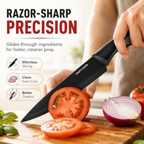 Knife Set with Built-in Sharpener Block, Dishwasher Safe