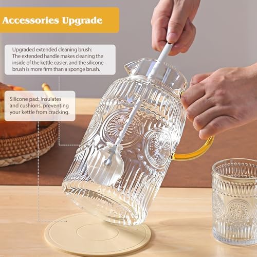 2 Pack 68oz/2 Liter Glass Pitchers with Handle and Lid, Vintage
