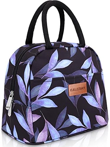 BALORAY Lunch Bag for Women Men Adult Lunch Box (Blue Leaves), M