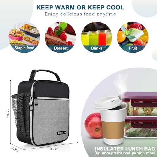 Lunch Bag, Durable Insulated Lunch Box Reusable Adults Tote Bag Lunch Box Durable Reusable for Adults (Black-Light Gray)