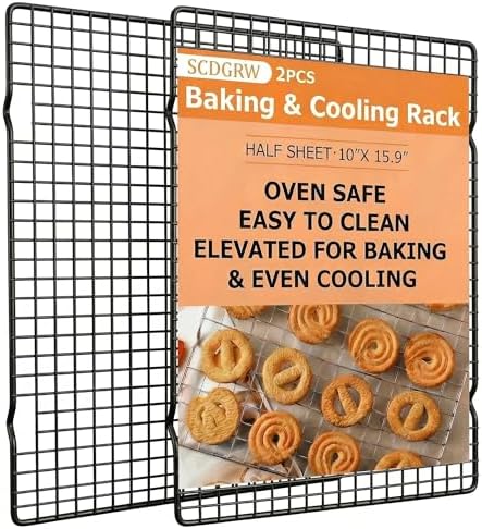 Cooling Racks for Cooking 2-Pack, 10" x 16" No Warp Heavy Duty Metal Wire Rack - Fits Half Sheet & Jelly Roll Pan, Oven & Dishwasher Safe 575°F, Rust Resistant, for Baking, Roasting & Grilling