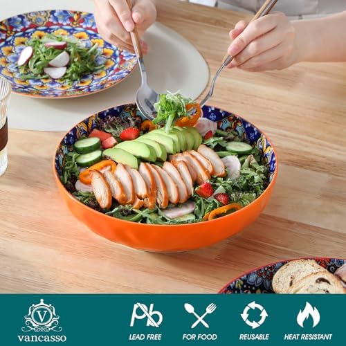 vancasso Large Serving Bowls,78 Oz Salad Bowls Set of 2,Serving Dishes-Red