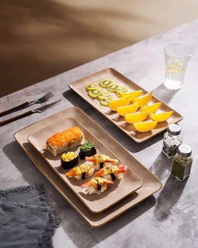 Famiware Serving Platters Set of 3 Sizes - Rectangular, Cinnamon Brown