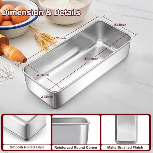 LIANYU Stainless Steel Loaf Pan, 12x5 Inch Large Bread Pan for Baking