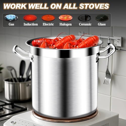 Stock Pot 20QT Stainless Steel Stockpot with Lid, Large Stock Pot - Heavy Duty Tri-Ply Bottom Commercial Grade Stockpots for Boiling Soup Stew Canning Cooking Pots, Big Stockpot, Deep Cookware