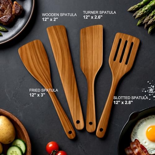 Non Toxic Wooden Cooking Utensils Set Flat Wood Spatula Spurtle Scraper