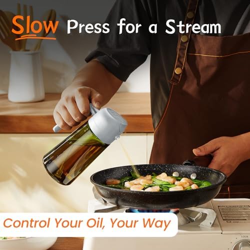 TrendPlain - Original 16oz/470ml Olive Oil Dispenser Bottle for Kitchen Gadgets and Air Fryer Accessories - Olive Oil Sprayer for Cooking w/Stickers - Ash