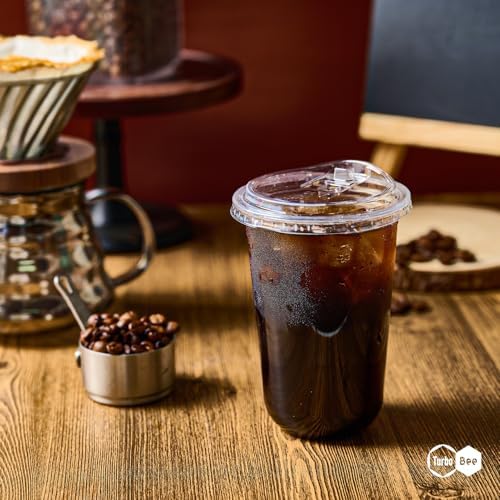 Turbo Bee 16 oz Plastic Cups with Lids, 50 Pack, Iced Coffee Cups with Lids