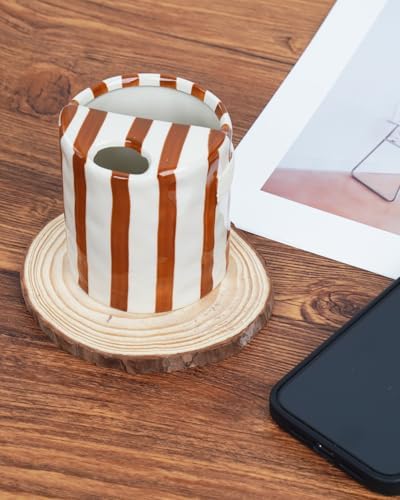 Coffee Mug Espresso Cup 10oz Ceramic Coffee Mugs Porcelain Coffee Cup Hand-Painted Striped Art Multiple Use for Kitchen, Dining-Brown
