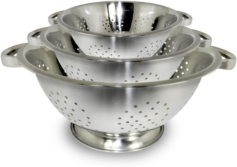 ExcelSteel Colander Set Stainless Steel | Nesting Design | Mirror Polished-| Oversized Handles-| 1-4 Quart,Set of 3,(Pack of 6)