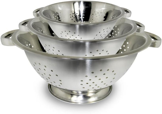 ExcelSteel Colander Set Stainless Steel | Nesting Design | Mirror Polished-| Oversized Handles-| 1-4 Quart,Set of 3,(Pack of 6)