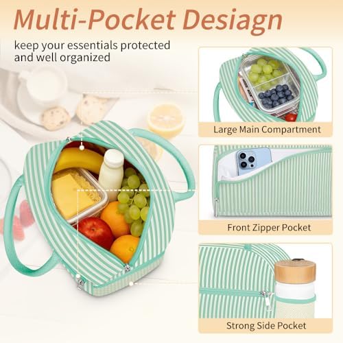 Coobiiya Lunch Bag Lunch Box for Women Men, Reusable Cute Corduroy Lunchbag - Leakproof, Insulated LunchBox Tote with Large Capacity