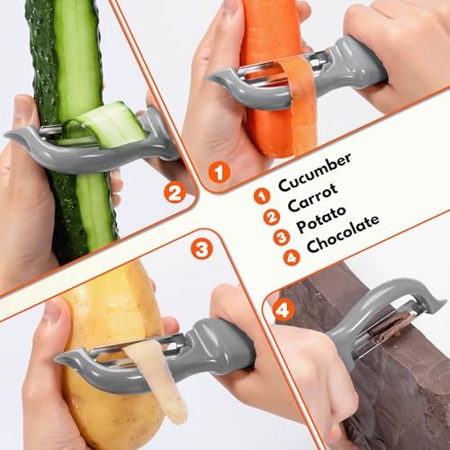 Rainspire Vegetable Peeler Potato Peelers for Kitchen, Sharp Stainless Steel Blades Veggie, Comfortable Handle Fruit Peeler, Carrot Peeler Apple Peeler Dishwasher Safe, Grey, 2-Pack