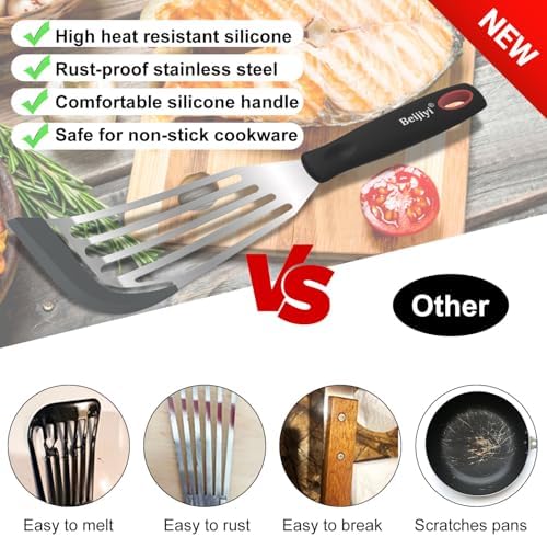 Beijiyi 2-Piece Silicone Fish Spatula for Nonstick Cookware, Heat Resistant