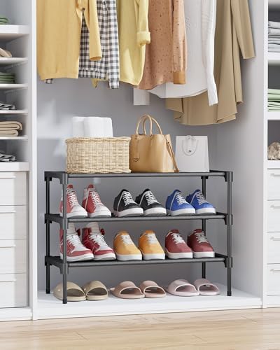 Kitsure Shoe Rack - Non-Woven Shoe Rack Shelf, 27.5" Wide - 3 Tier, Black