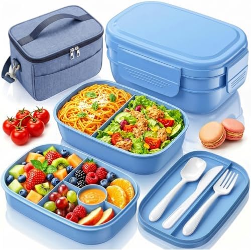 Bento Box Adult with Insulated Lunch Bag - 3 Stackable Leak-Proof Lunch Box