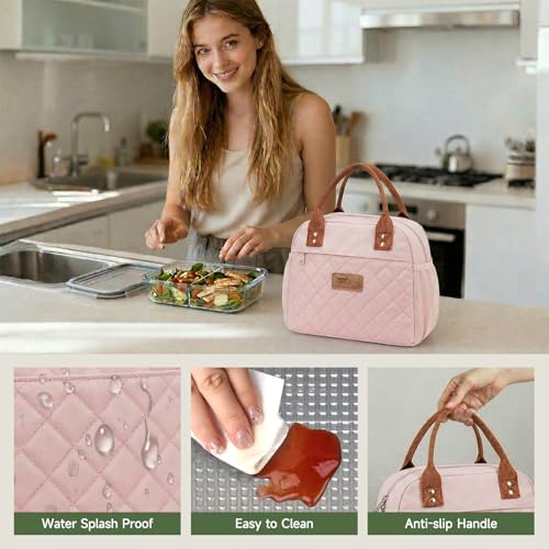 HOMESPON Insulated Lunch Bag for Women Men, Cooler Tote Box, Pink