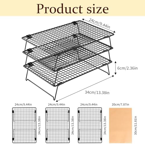 3-Tier Collapsible Cooling Rack, 13.4"x9.3" Cooling Racks with 50 Pcs