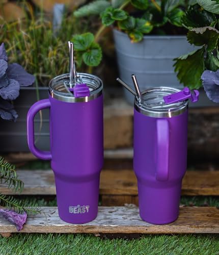Beast 50 oz Tumbler with Handle Stainless Steel Vacuum Insulated Coffee Ice Cup Double Wall Travel Flask (Deep Purple)