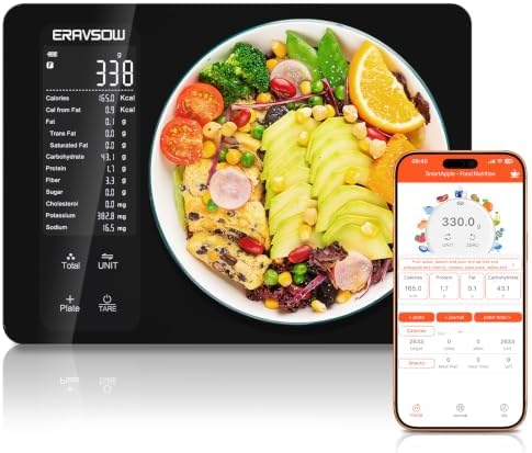 Smart Kitchen Food Scale, Nutrition App Tracks Calorie & Macros, 10kg/22lb