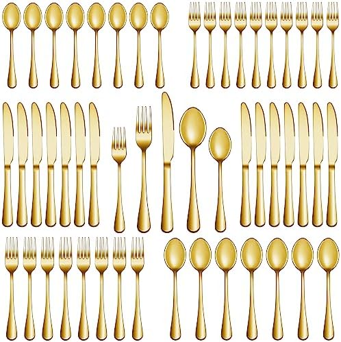 30 Pcs Gold Silverware Set Service for 6, Premium Stainless Steel Flatware Set, Cutlery Utensil Set, Durable Home Kitchen Eating Tableware Set, Include Fork Knife Spoon Set, Dishwasher Safe