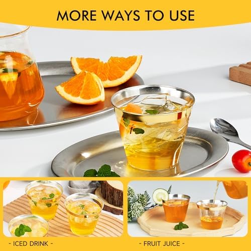 RACETOP 9 oz Disposable Plastic Cups with Gold Rim 200 Pack