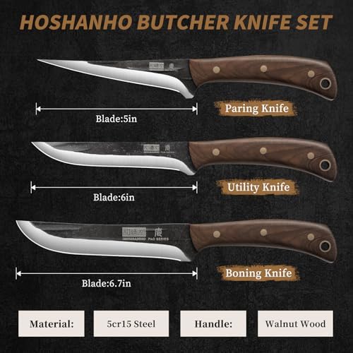 HOSHANHO Butcher Knife Set 3PCS, Sharp Fillet & Utility & Paring Knife Set