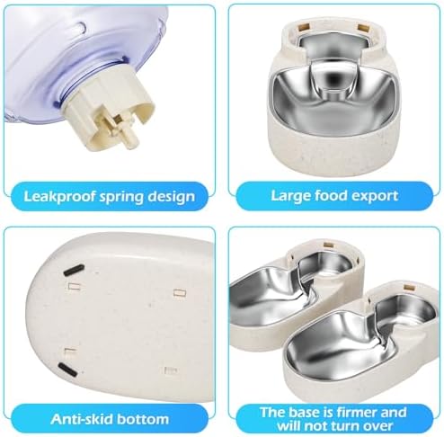 Automatic Cat Feeder and Water Dispenser with Stainless Steel Bowl Gravity Food Feeder and Waterer Set for Small Medium Dog Puppy Kitten 1 Gallon x 2(Beige)