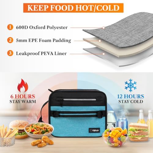 opux Insulated Lunch Bag for Men Women Kids, Soft Lunch Box, Teal Sea Blue