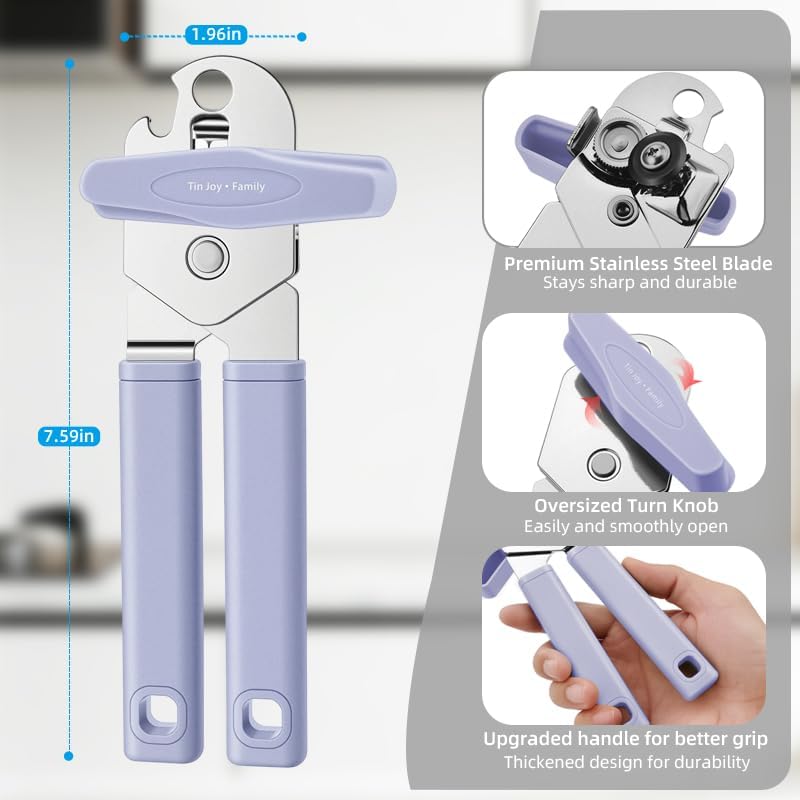 Can Opener Manual, Reinforced Blade, Effortless Knob, Non-Stick (Grape)