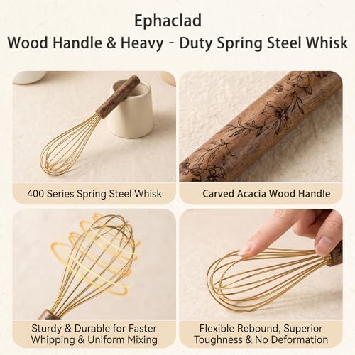 11.8" Whisk – 400 Series Spring Steel with Wood Handle, Durable Hand Mixer for Eggs, Batter, Cream, and Sauces, Kitchen Baking and Cooking Tool