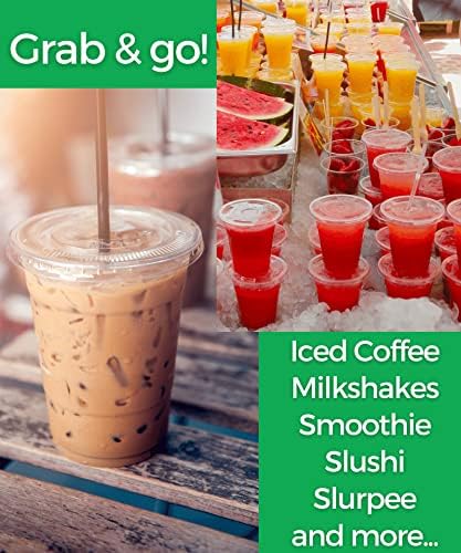Aatriet 16 oz Clear Plastic Cups with Lids and Straws, Disposable Coffee Cups 25 Sets