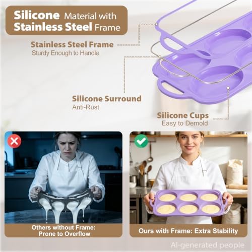 4 Inch Jumbo Silicone Muffin Top Pan with Frame Non Stick Egg Mold Baking