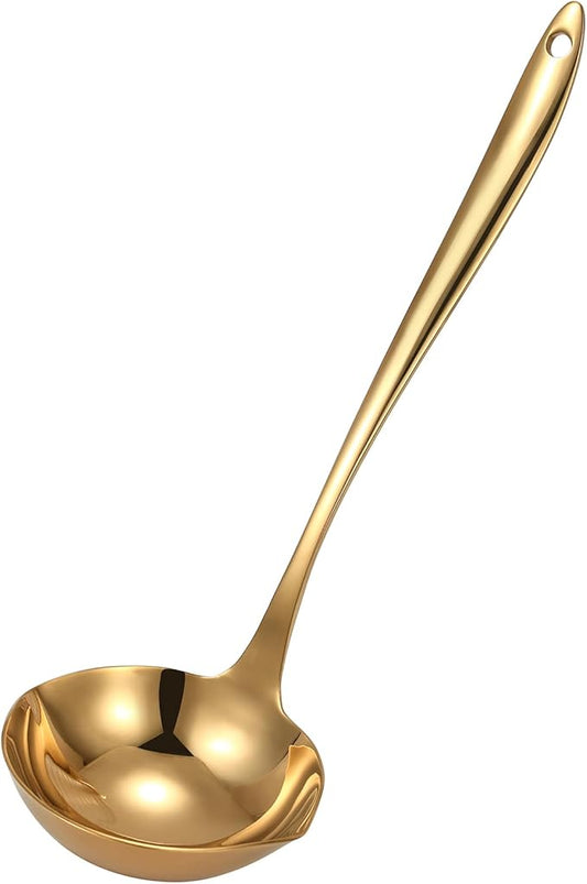 4.Oz 18/10 Stainless Steel Kitchen Ladle Cooking Utensils with 11.8-Inch Handle,Heavy Duty Serving Large Soup Spoon,Dishwasher Safe(Gold)